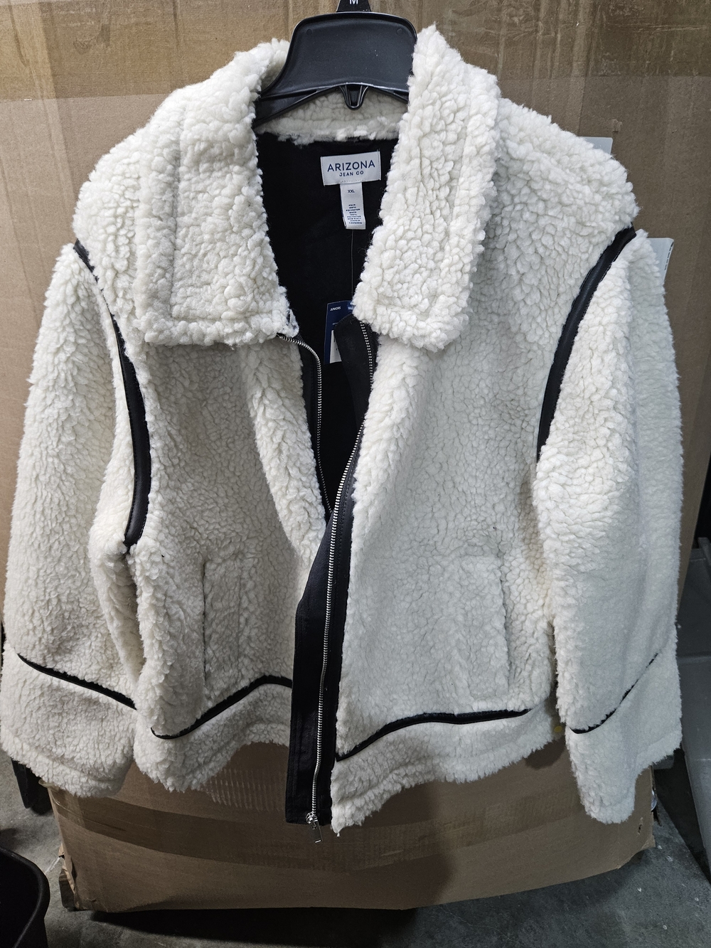 Arizona Jean Company Cream Sherpa Jacket with Black Trim